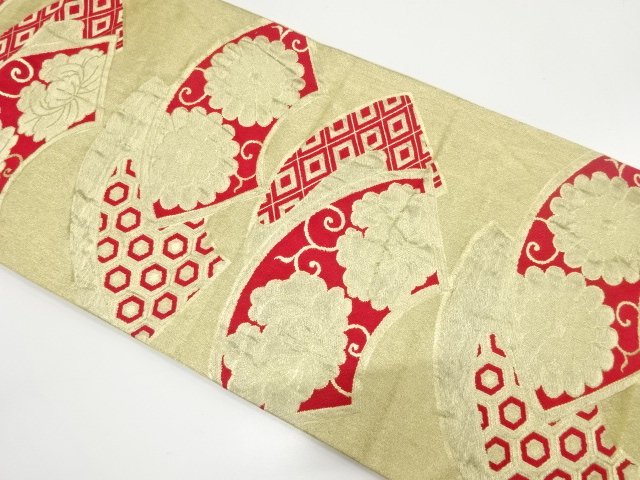 JAPANESE KIMONO / ANTIQUE FUKURO OBI / SILK / WOVEN KIKU & PEONY